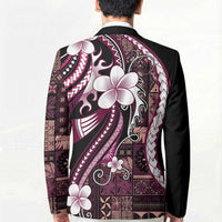 Samoa Siapo Tribal Pattern Blazer Violet Polynesian Plumeria Tapa Motif