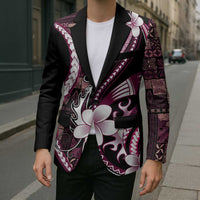 Samoa Siapo Tribal Pattern Blazer Violet Polynesian Plumeria Tapa Motif