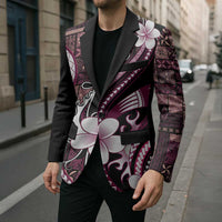 Samoa Siapo Tribal Pattern Blazer Violet Polynesian Plumeria Tapa Motif