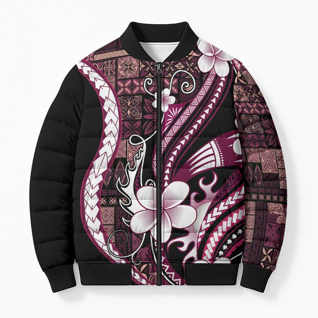 Samoa Siapo Tribal Pattern Bomber Puffer Jacket Violet Polynesian Plumeria Tapa Motif LT9 Unisex Violet - Polynesian Pride
