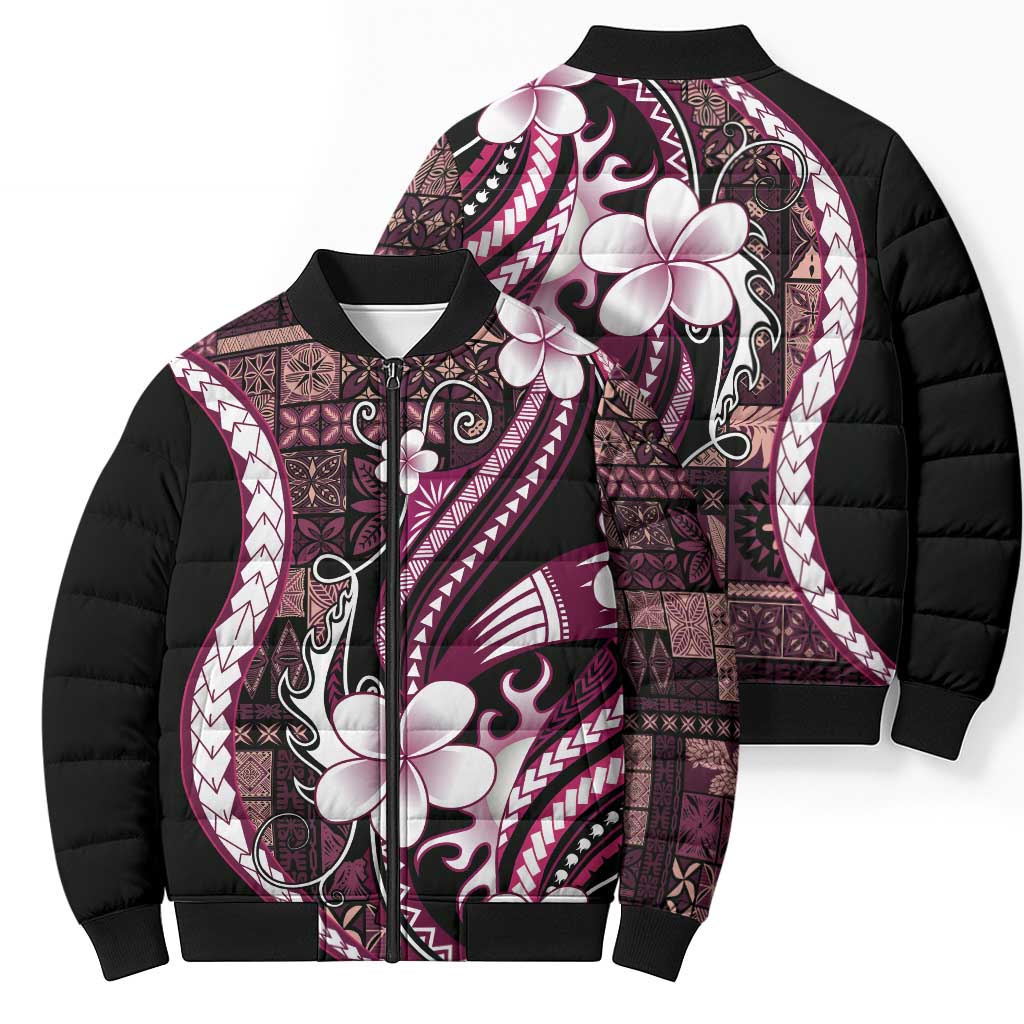 Samoa Siapo Tribal Pattern Bomber Puffer Jacket Violet Polynesian Plumeria Tapa Motif LT9 - Polynesian Pride