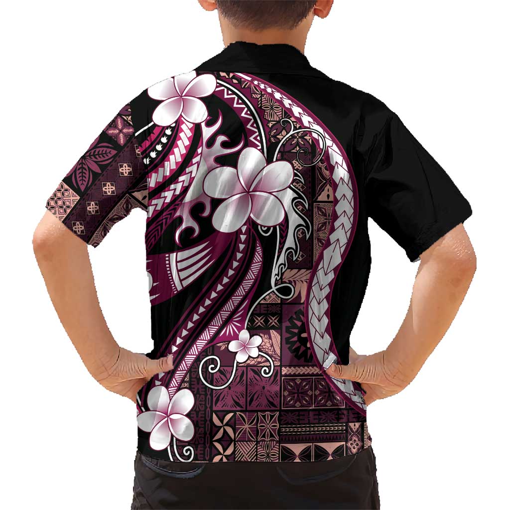 Samoa Siapo Tribal Pattern Family Matching Long Sleeve Bodycon Dress and Hawaiian Shirt Violet Polynesian Plumeria Tapa Motif LT9 - Polynesian Pride
