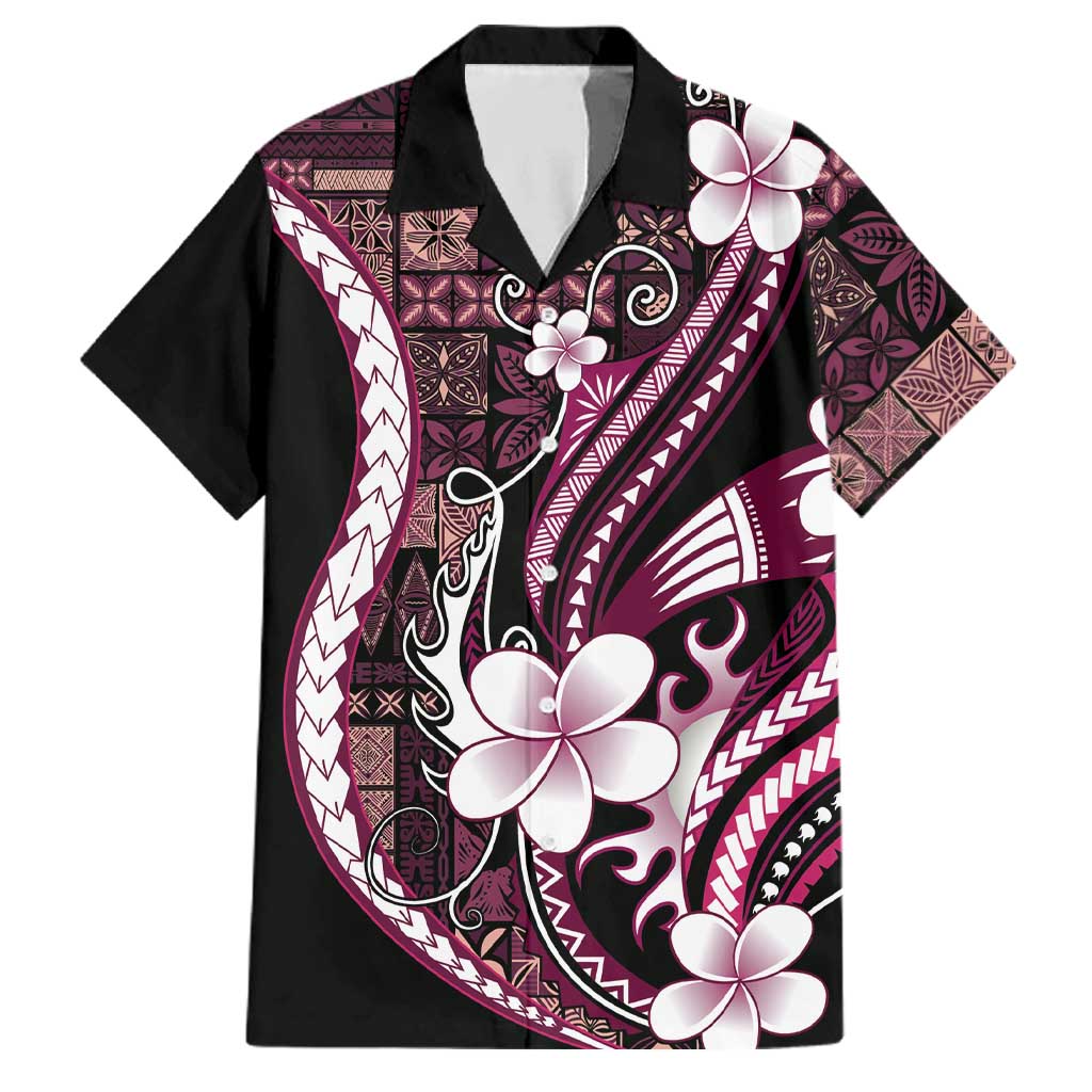 Samoa Siapo Tribal Pattern Family Matching Off The Shoulder Long Sleeve Dress and Hawaiian Shirt Violet Polynesian Plumeria Tapa Motif LT9 Dad's Shirt - Short Sleeve Violet - Polynesian Pride