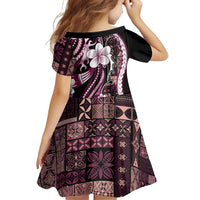 Samoa Siapo Tribal Pattern Family Matching Off Shoulder Short Dress and Hawaiian Shirt Violet Polynesian Plumeria Tapa Motif LT9 - Polynesian Pride