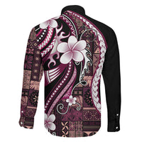 Samoa Siapo Tribal Pattern Family Matching Off Shoulder Short Dress and Hawaiian Shirt Violet Polynesian Plumeria Tapa Motif LT9 - Polynesian Pride
