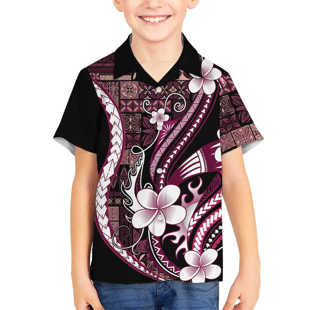 Samoa Siapo Tribal Pattern Family Matching Short Sleeve Bodycon Dress and Hawaiian Shirt Violet Polynesian Plumeria Tapa Motif LT9 Son's Shirt Violet - Polynesian Pride