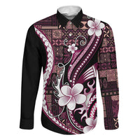 Samoa Siapo Tribal Pattern Family Matching Summer Maxi Dress and Hawaiian Shirt Violet Polynesian Plumeria Tapa Motif LT9 Dad's Shirt - Long Sleeve Violet - Polynesian Pride