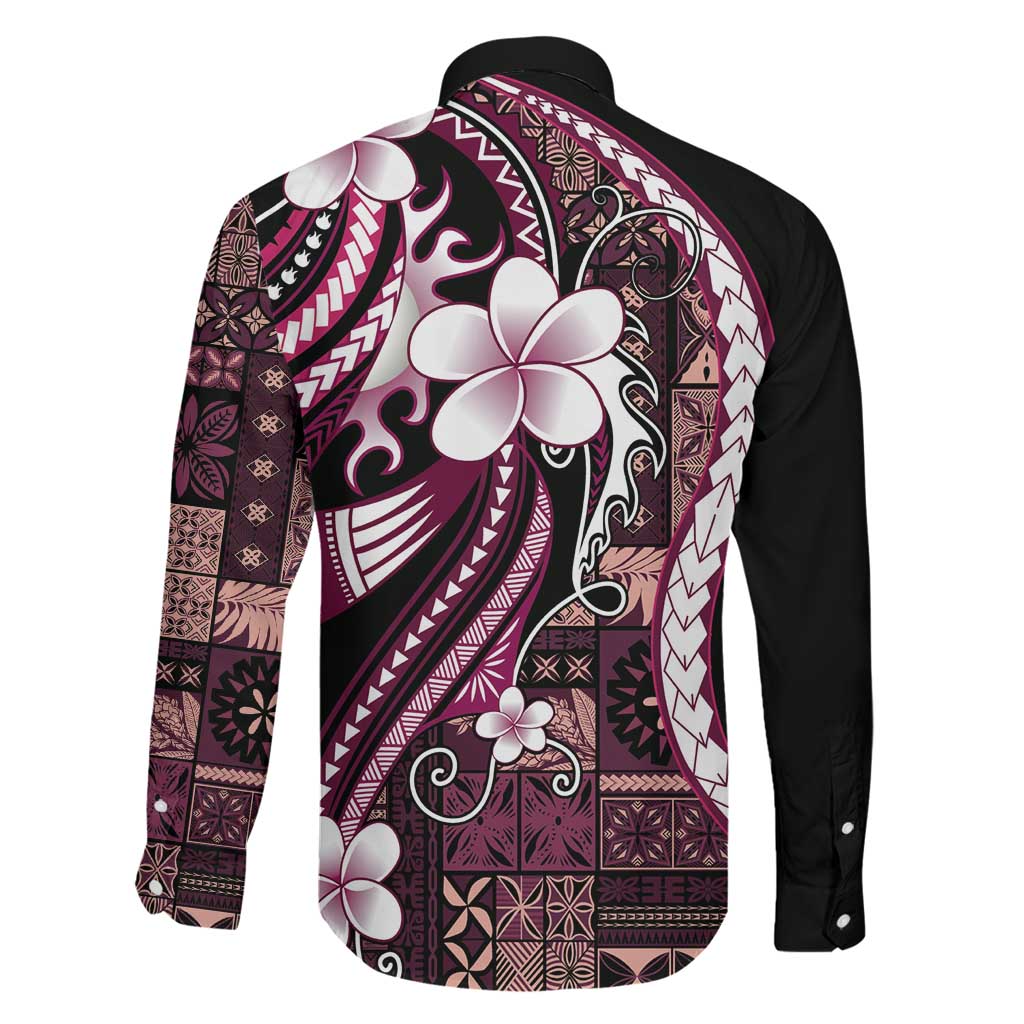 Samoa Siapo Tribal Pattern Family Matching Tank Maxi Dress and Hawaiian Shirt Violet Polynesian Plumeria Tapa Motif LT9 - Polynesian Pride