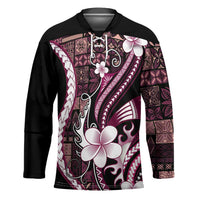 Samoa Siapo Tribal Pattern Hockey Jersey Violet Polynesian Plumeria Tapa Motif