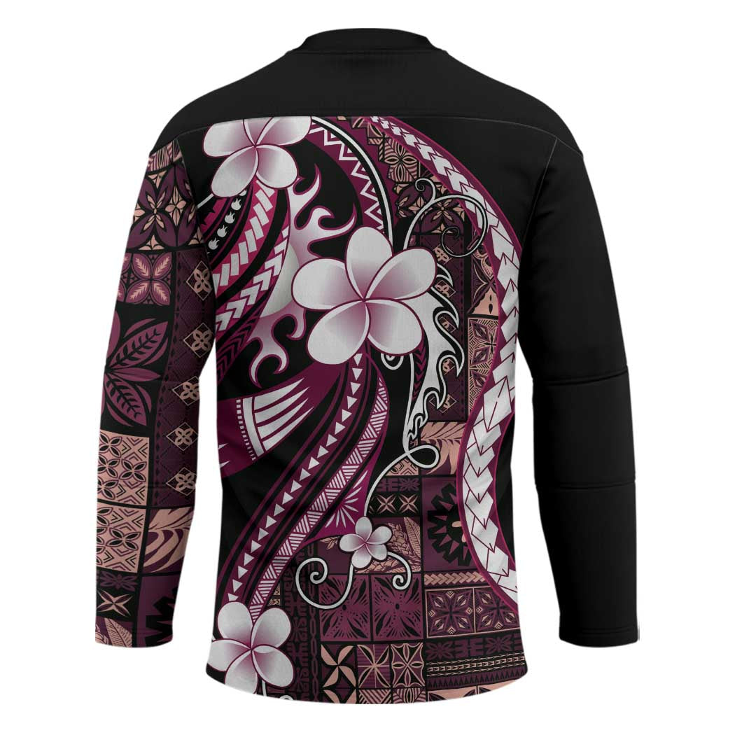 Samoa Siapo Tribal Pattern Hockey Jersey Violet Polynesian Plumeria Tapa Motif