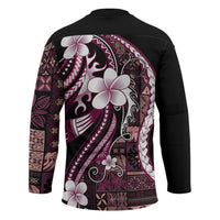 Samoa Siapo Tribal Pattern Hockey Jersey Violet Polynesian Plumeria Tapa Motif