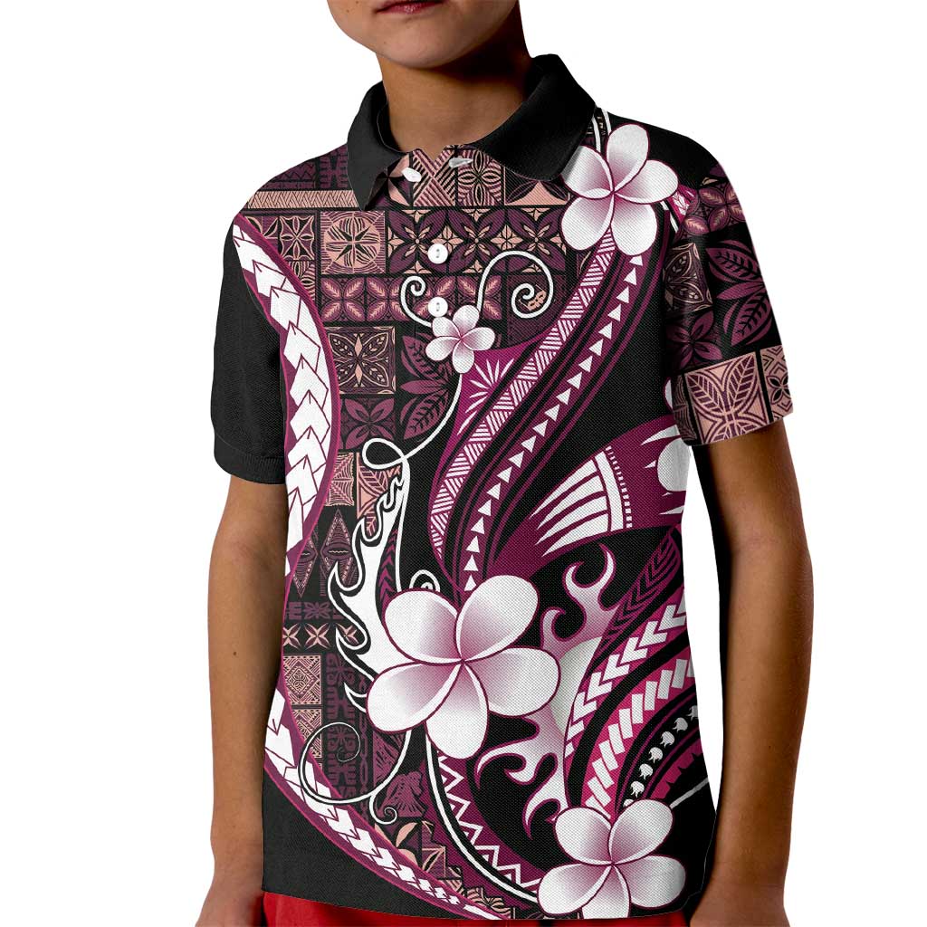 Samoa Siapo Tribal Pattern Kid Polo Shirt Violet Polynesian Plumeria Tapa Motif