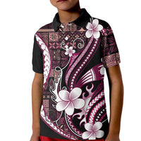 Samoa Siapo Tribal Pattern Kid Polo Shirt Violet Polynesian Plumeria Tapa Motif