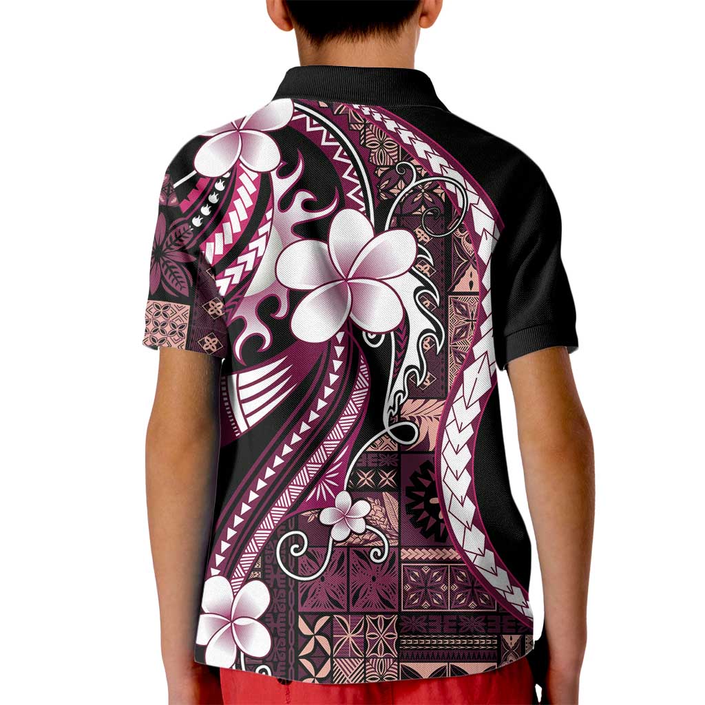 Samoa Siapo Tribal Pattern Kid Polo Shirt Violet Polynesian Plumeria Tapa Motif