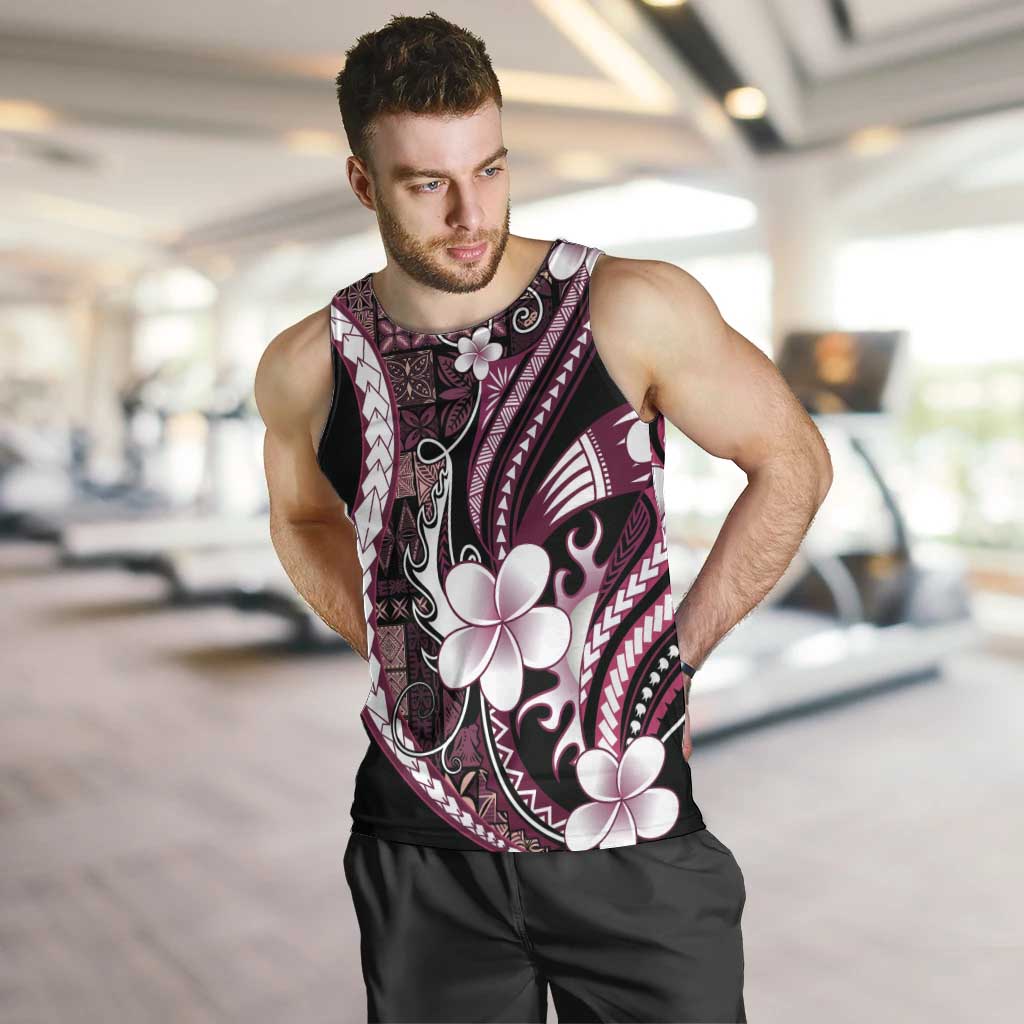 Samoa Siapo Tribal Pattern Men Tank Top Violet Polynesian Plumeria Tapa Motif