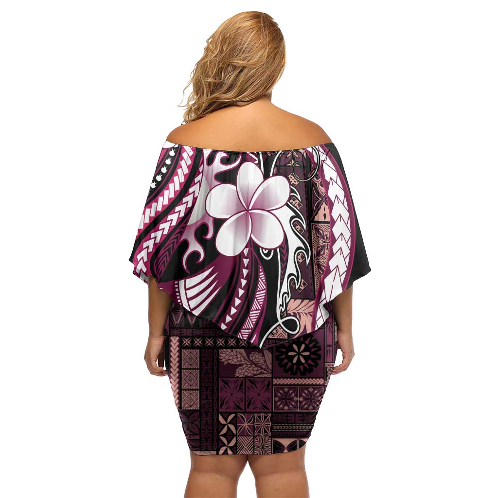Samoa Siapo Tribal Pattern Off Shoulder Short Dress Violet Polynesian Plumeria Tapa Motif LT9 - Polynesian Pride