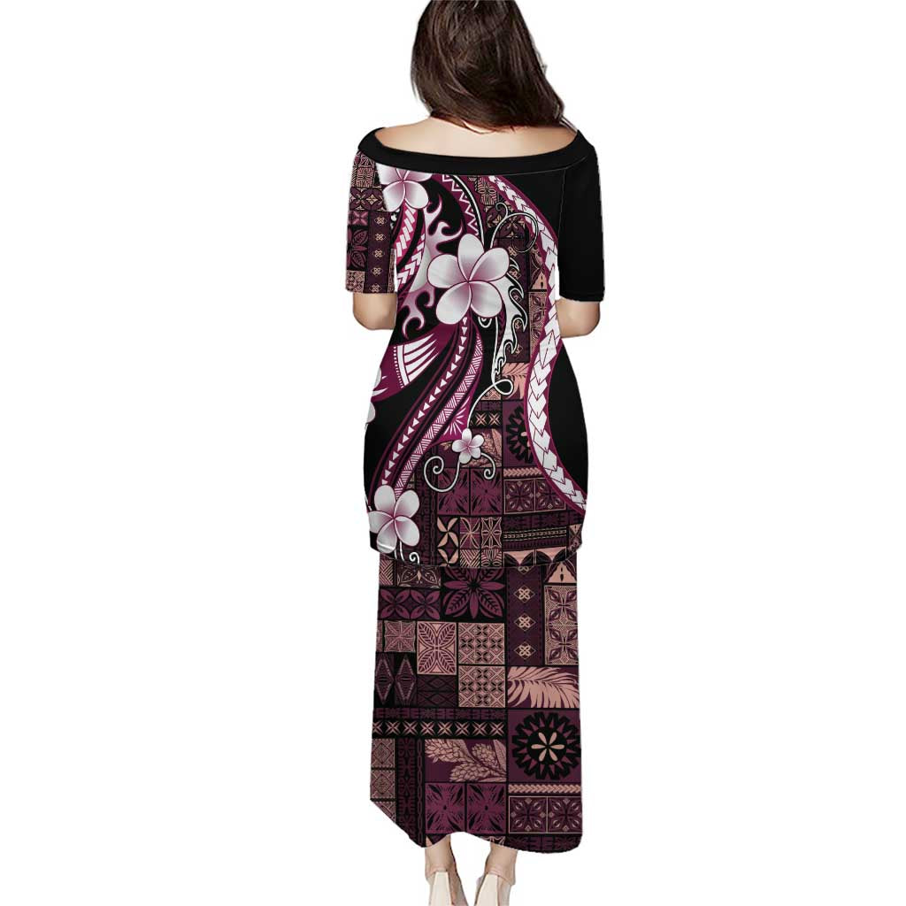Samoa Siapo Tribal Pattern Puletasi Violet Polynesian Plumeria Tapa Motif LT9 - Polynesian Pride