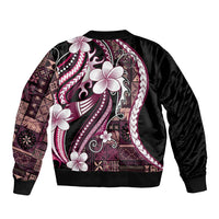Samoa Siapo Tribal Pattern Sleeve Zip Bomber Jacket Violet Polynesian Plumeria Tapa Motif LT9 - Polynesian Pride
