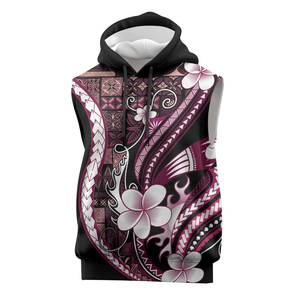 Samoa Siapo Tribal Pattern Sleeveless Hoodie Violet Polynesian Plumeria Tapa Motif