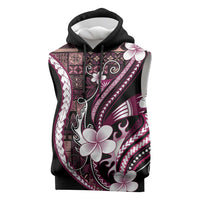 Samoa Siapo Tribal Pattern Sleeveless Hoodie Violet Polynesian Plumeria Tapa Motif