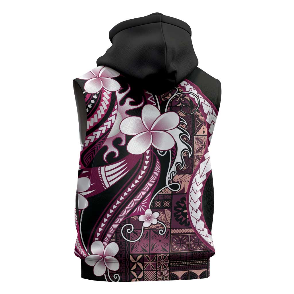 Samoa Siapo Tribal Pattern Sleeveless Hoodie Violet Polynesian Plumeria Tapa Motif