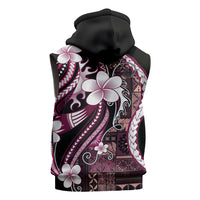 Samoa Siapo Tribal Pattern Sleeveless Hoodie Violet Polynesian Plumeria Tapa Motif