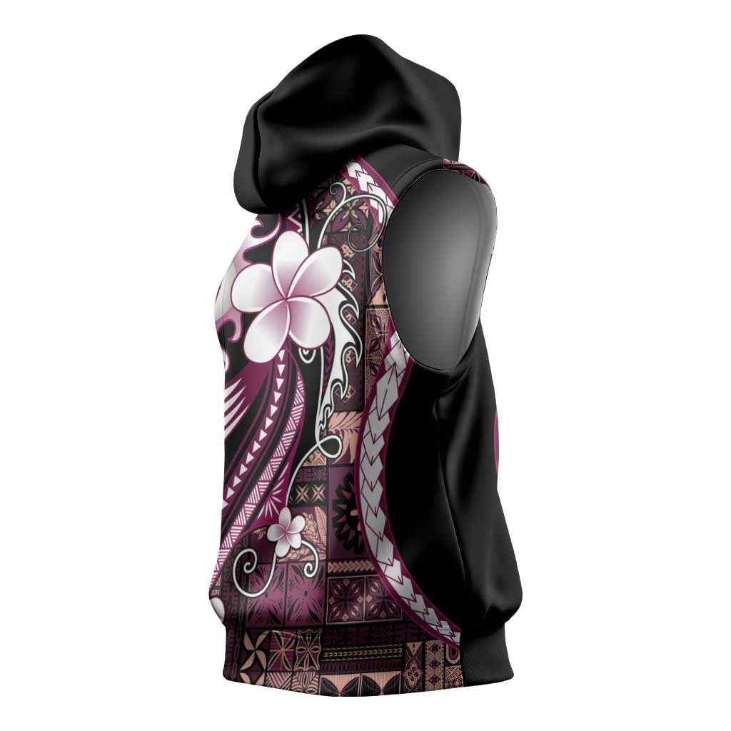 Samoa Siapo Tribal Pattern Sleeveless Hoodie Violet Polynesian Plumeria Tapa Motif