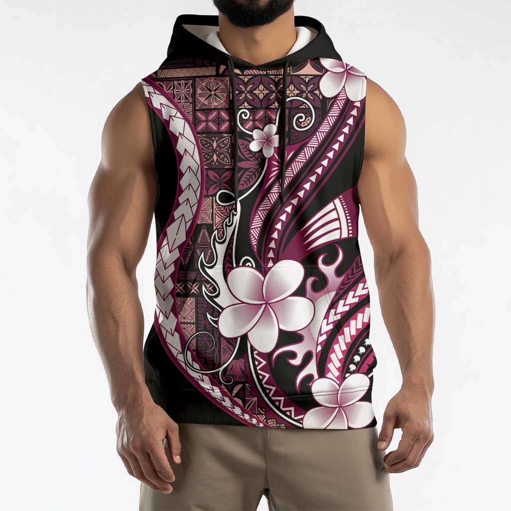 Samoa Siapo Tribal Pattern Sleeveless Hoodie Violet Polynesian Plumeria Tapa Motif