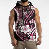 Samoa Siapo Tribal Pattern Sleeveless Hoodie Violet Polynesian Plumeria Tapa Motif
