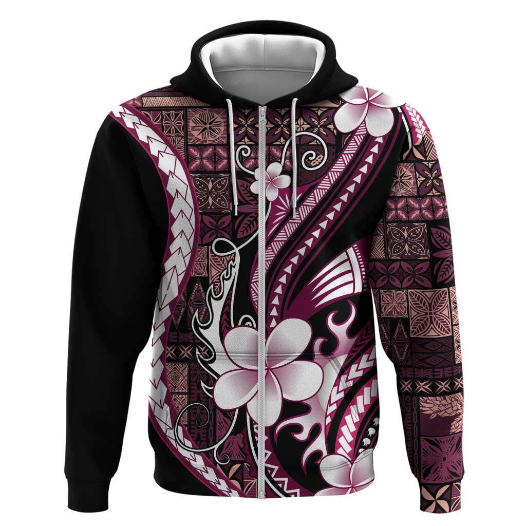 Samoa Siapo Tribal Pattern Zip Hoodie Violet Polynesian Plumeria Tapa Motif LT9 Zip Hoodie Violet - Polynesian Pride