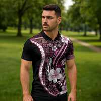 Samoa Siapo Tribal Pattern Zipper Polo Shirt Violet Polynesian Plumeria Tapa Motif