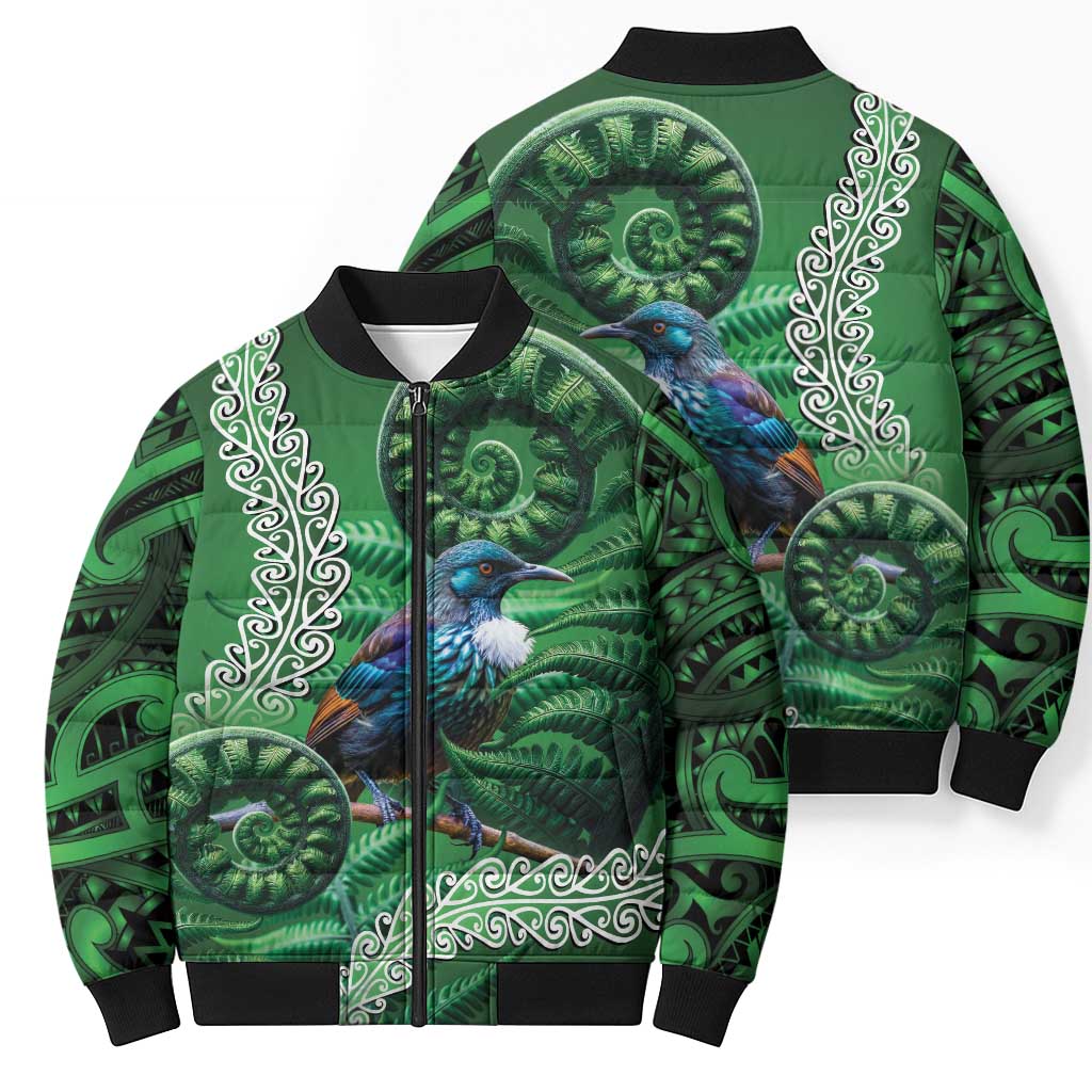 Tui Bird Koru Silver Fern Aotearoa Bomber Puffer Jacket LT9 - Polynesian Pride