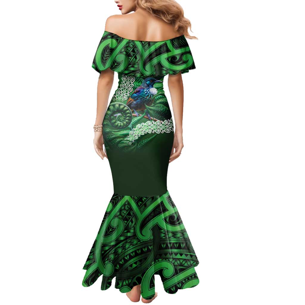 Tui Bird Koru Silver Fern Aotearoa Family Matching Mermaid Dress and Hawaiian Shirt