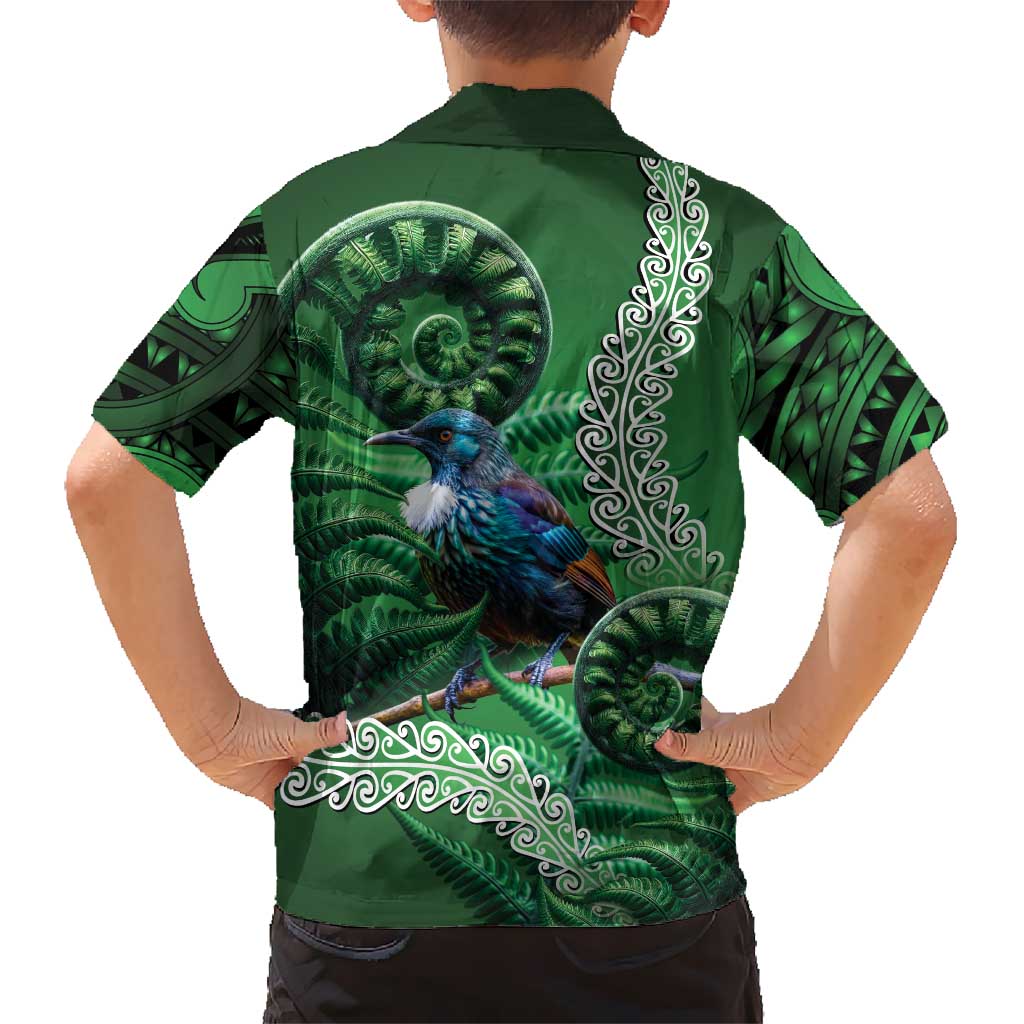 Tui Bird Koru Silver Fern Aotearoa Family Matching Off The Shoulder Long Sleeve Dress and Hawaiian Shirt
