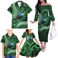 Tui Bird Koru Silver Fern Aotearoa Family Matching Off The Shoulder Long Sleeve Dress and Hawaiian Shirt