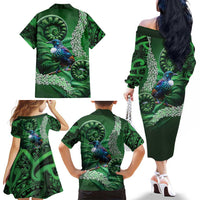 Tui Bird Koru Silver Fern Aotearoa Family Matching Off The Shoulder Long Sleeve Dress and Hawaiian Shirt