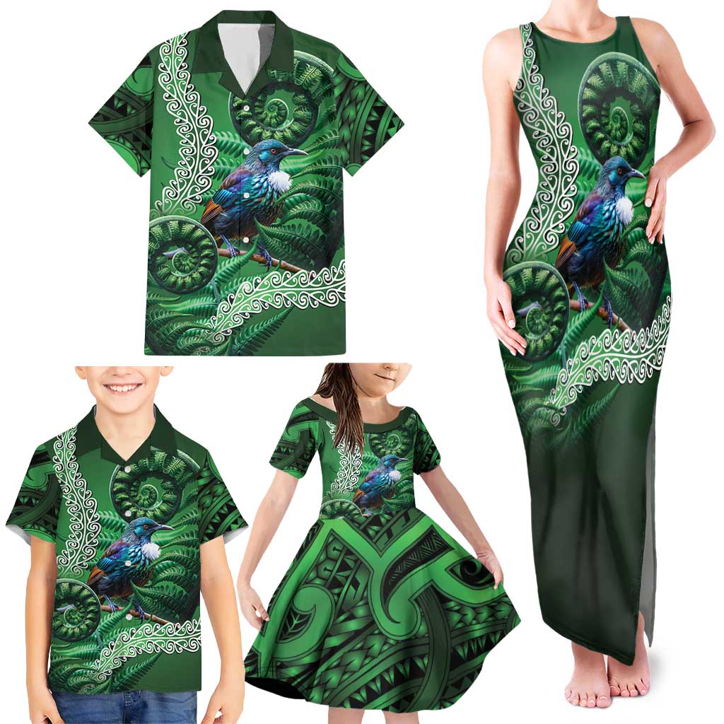 Tui Bird Koru Silver Fern Aotearoa Family Matching Tank Maxi Dress and Hawaiian Shirt