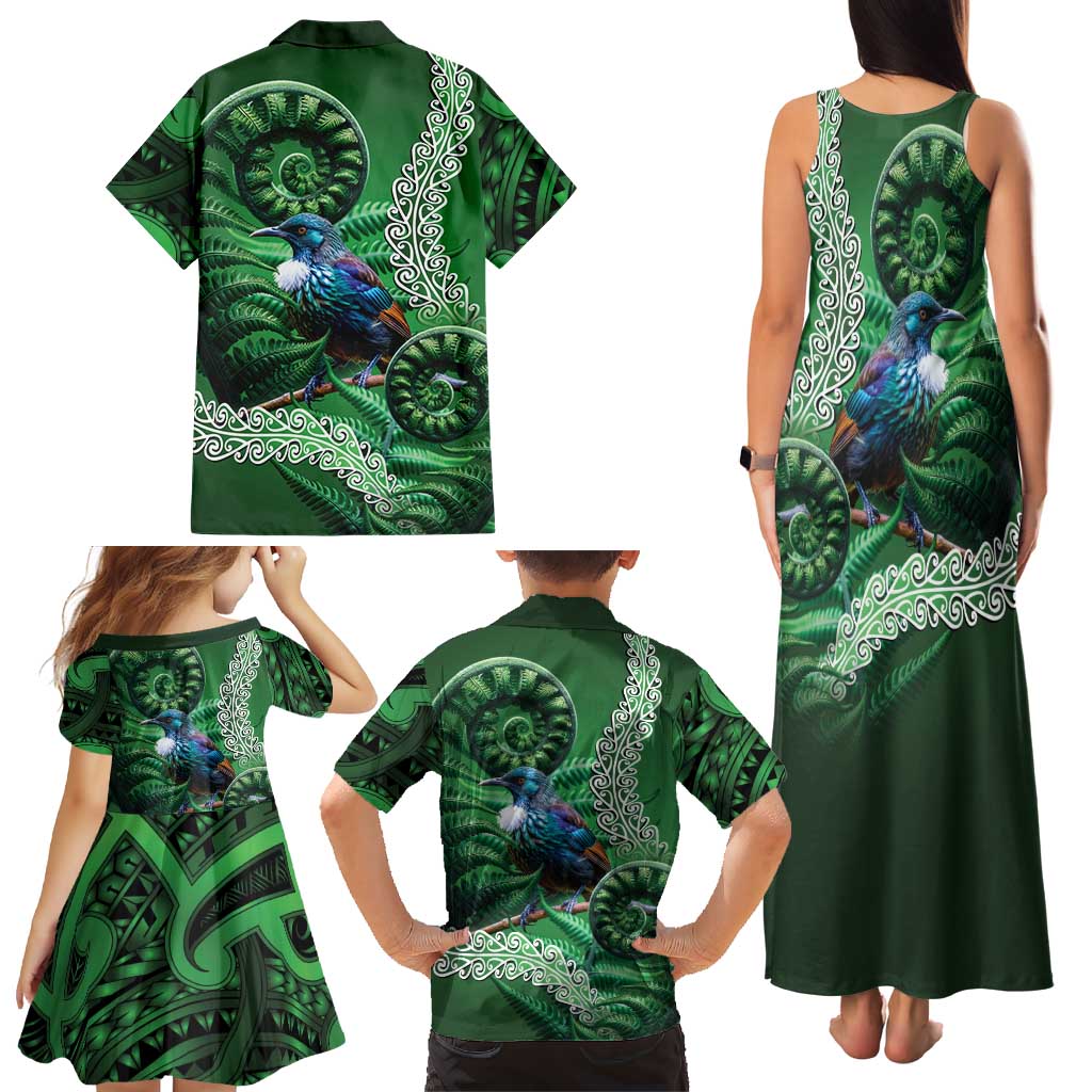 Tui Bird Koru Silver Fern Aotearoa Family Matching Tank Maxi Dress and Hawaiian Shirt