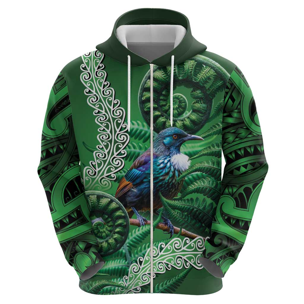 Tui Bird Koru Silver Fern Aotearoa Hoodie
