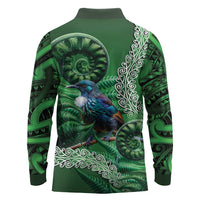 Tui Bird Koru Silver Fern Aotearoa Long Sleeve Polo Shirt LT9 - Polynesian Pride