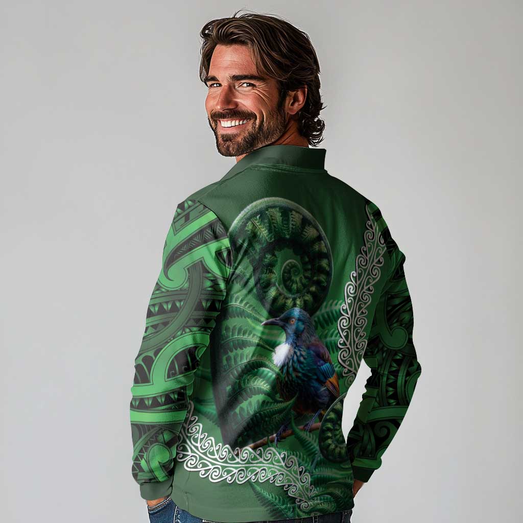 Tui Bird Koru Silver Fern Aotearoa Long Sleeve Polo Shirt LT9 - Polynesian Pride
