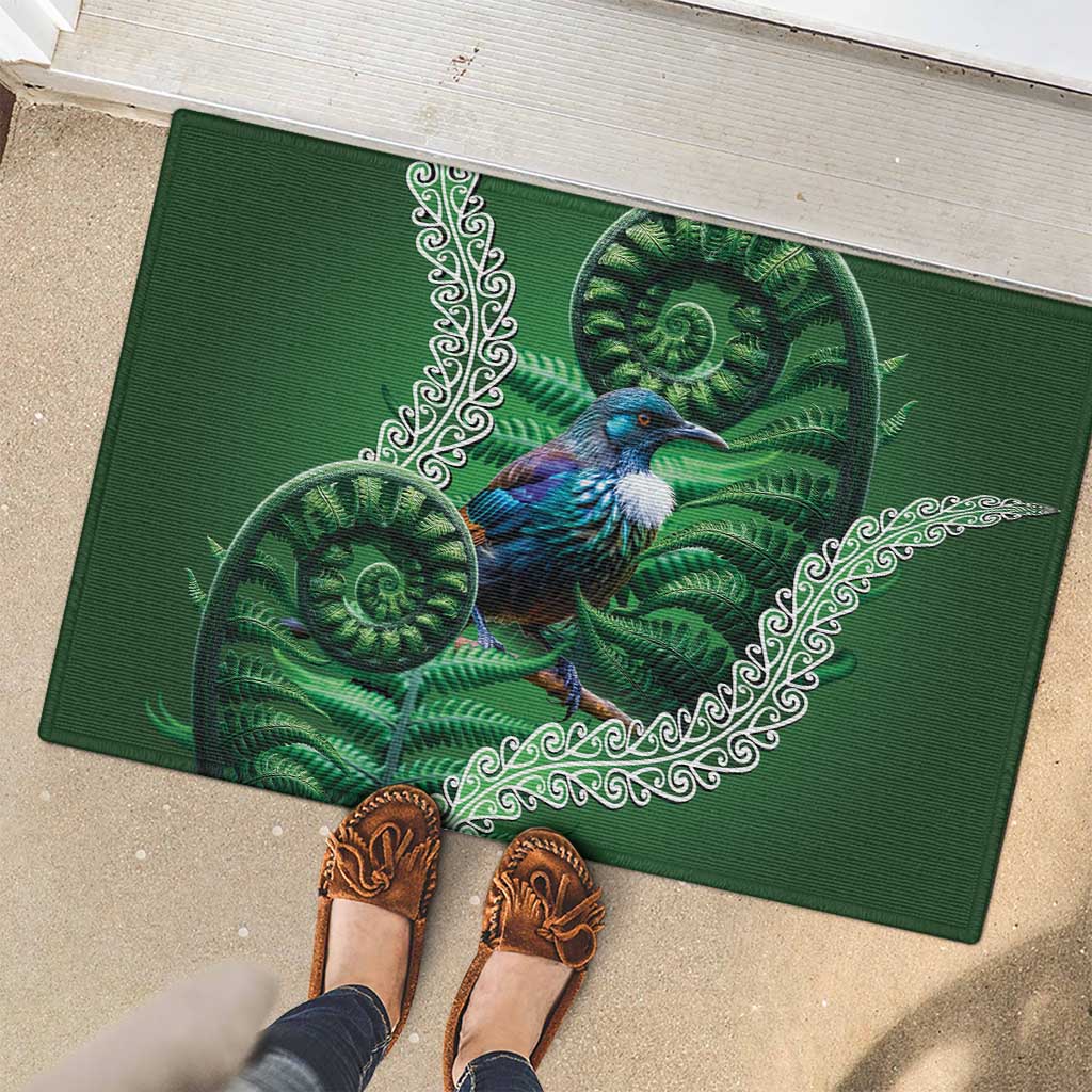 Tui Bird Koru Silver Fern Aotearoa Rubber Doormat LT9 - Polynesian Pride
