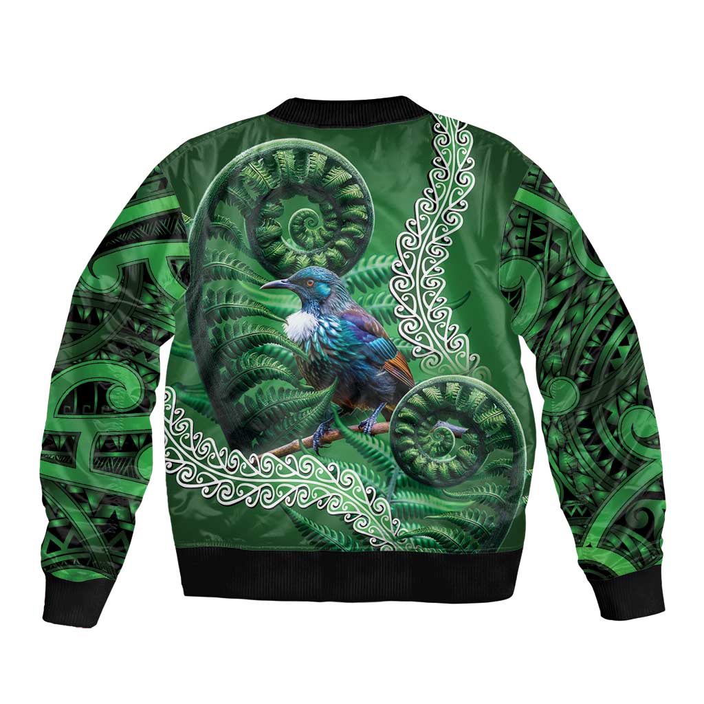 Tui Bird Koru Silver Fern Aotearoa Sleeve Zip Bomber Jacket LT9 - Polynesian Pride