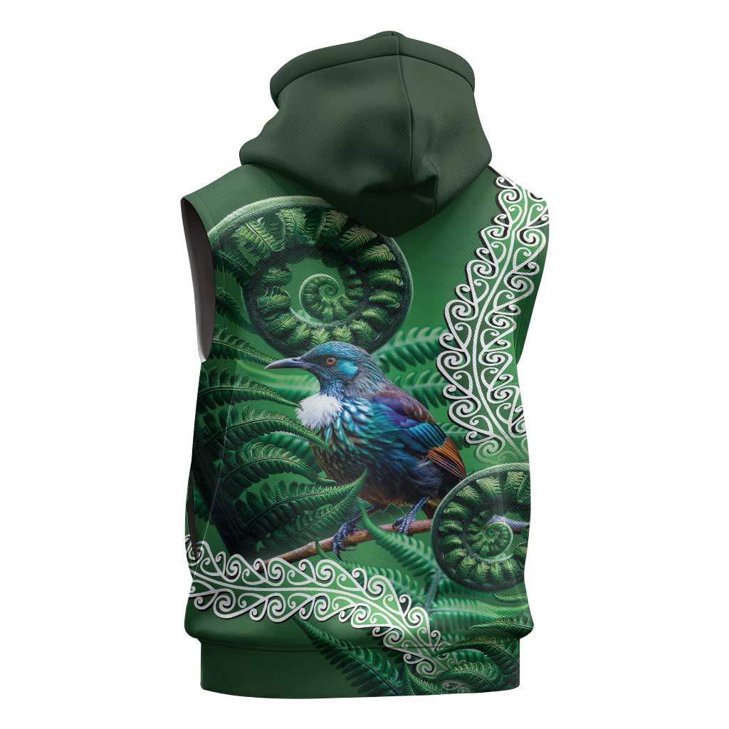 Tui Bird Koru Silver Fern Aotearoa Sleeveless Hoodie LT9 - Polynesian Pride
