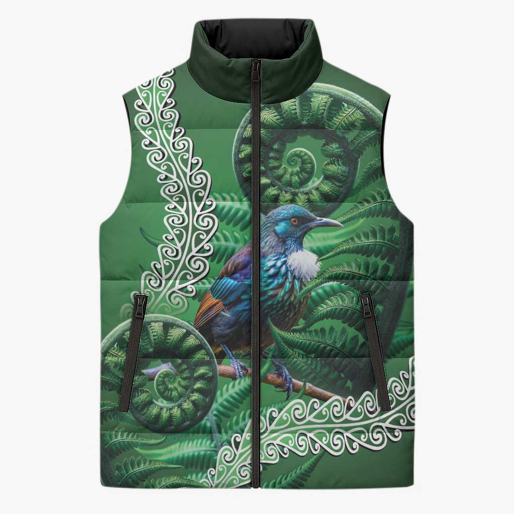 Tui Bird Koru Silver Fern Aotearoa Sleeveless Puffer Jacket