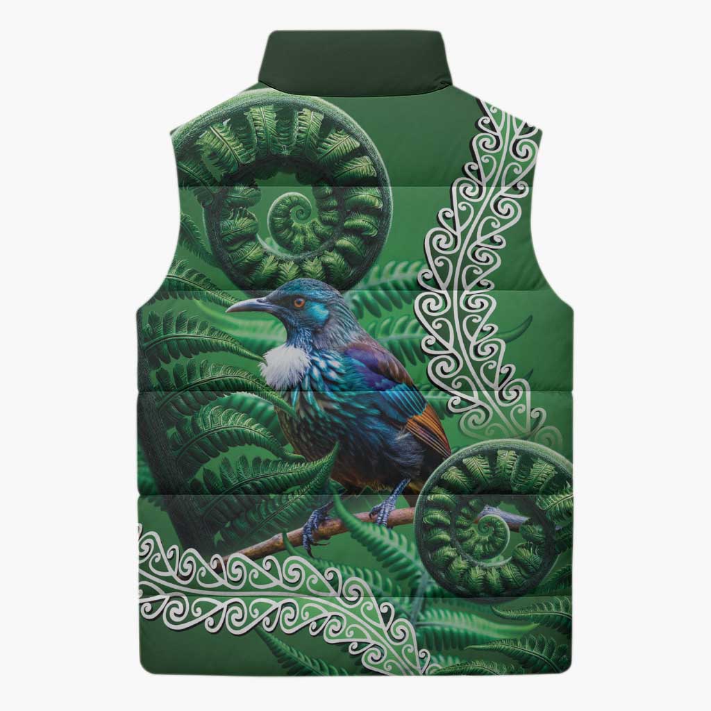 Tui Bird Koru Silver Fern Aotearoa Sleeveless Puffer Jacket