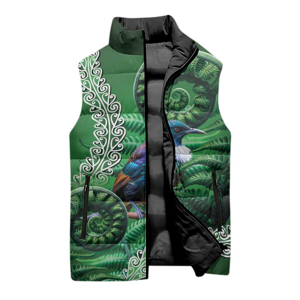 Tui Bird Koru Silver Fern Aotearoa Sleeveless Puffer Jacket