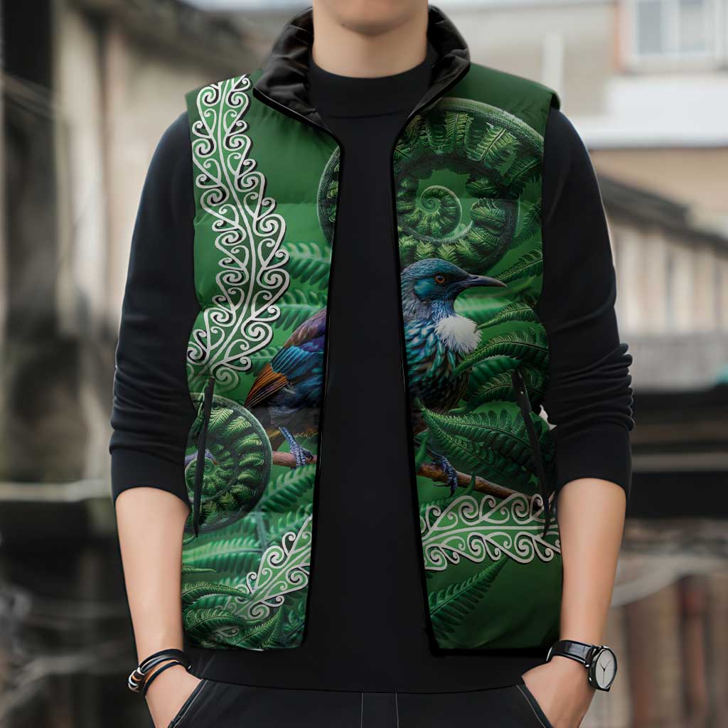 Tui Bird Koru Silver Fern Aotearoa Sleeveless Puffer Jacket