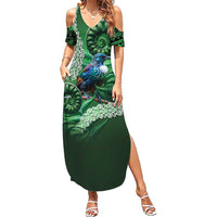 Tui Bird Koru Silver Fern Aotearoa Summer Maxi Dress LT9 Women Green - Polynesian Pride