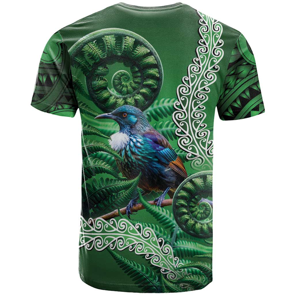 Tui Bird Koru Silver Fern Aotearoa T Shirt LT9 - Polynesian Pride
